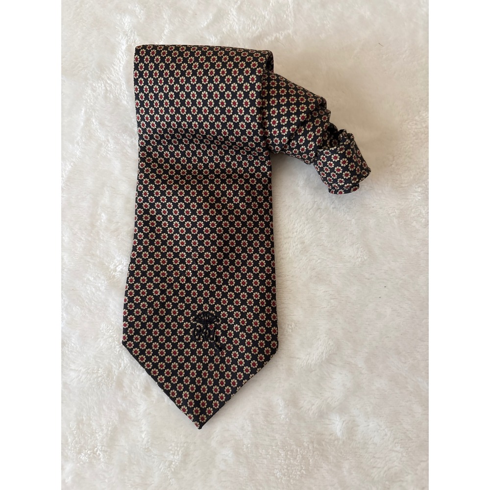 Countess Mara Dillards Mens Silk Tie Black Red Floral Medallion Geometric USA